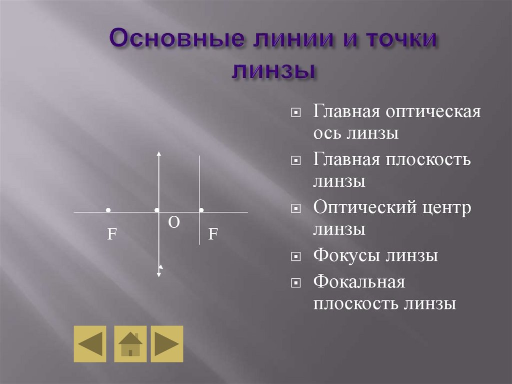 Основные линии и точки линзы