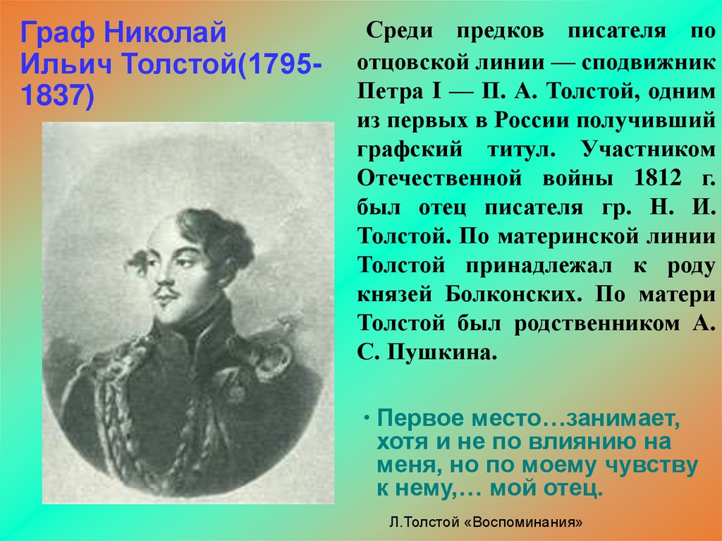 Граф Николай Ильич Толстой(1795-1837)