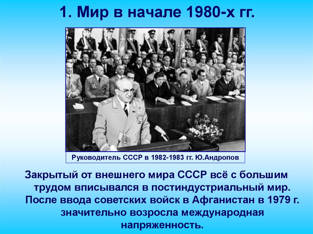 Ссср и мир в начале 1980 х гг предпосылки реформ презентация 11 класс торкунов