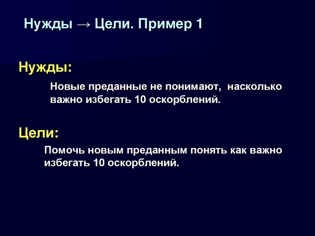 Нужды → Цели. Пример 1