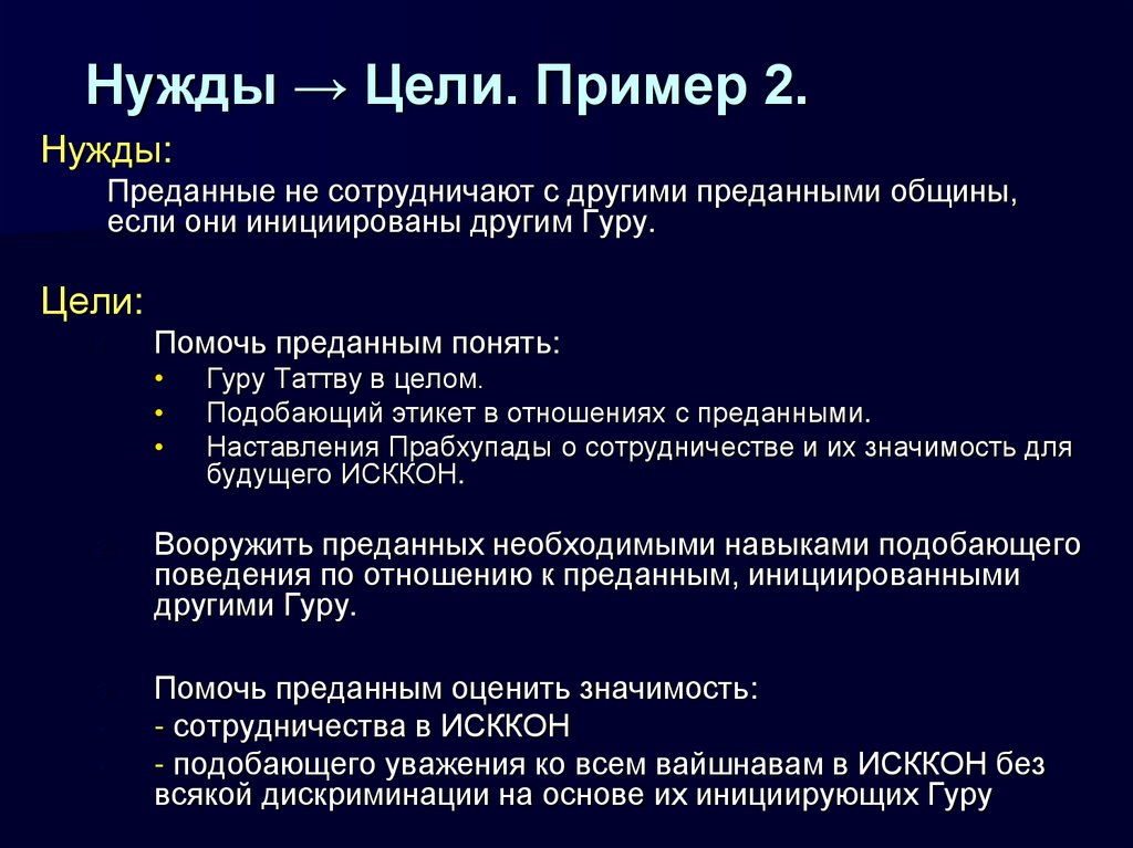 Нужды → Цели. Пример 2.