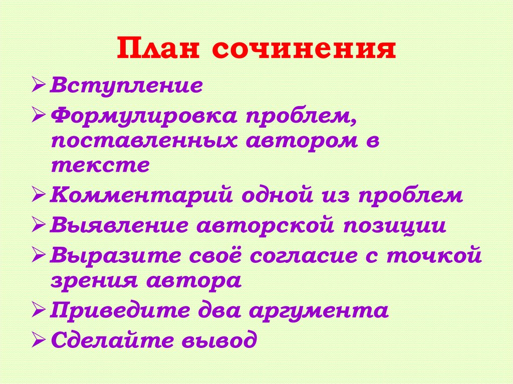 План сочинения
