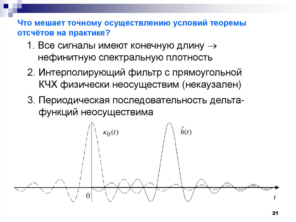 Что мешает точному осуществлению условий теоремы отсчётов на практике?