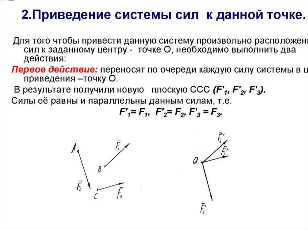 Произвольная система сил. Произвольная плоская система сил. Приведение системы сил к простейшему виду. Приведение силы к точке.