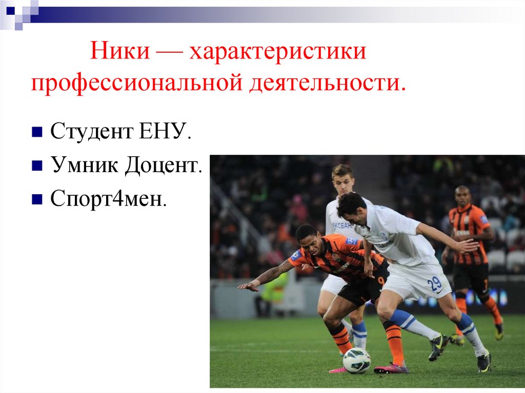 Ники — характеристики профессиональной деятельности.