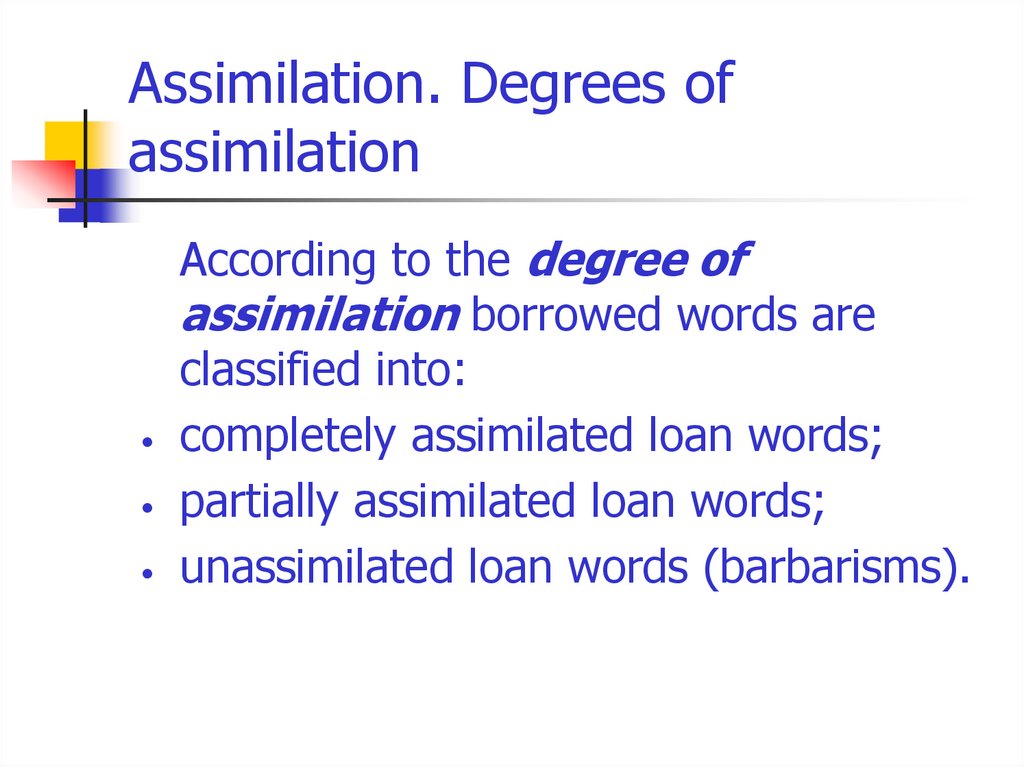 Assimilation. Degrees of assimilation