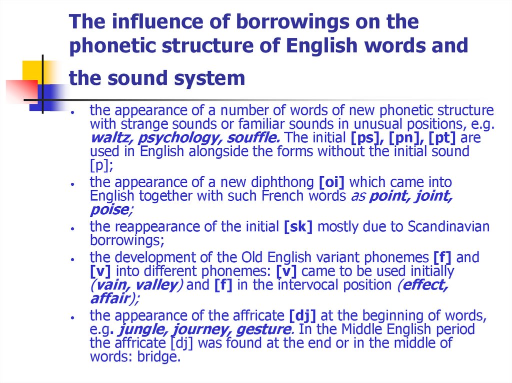 The influence of borrowings on the phonetic structure of English words and the sound system