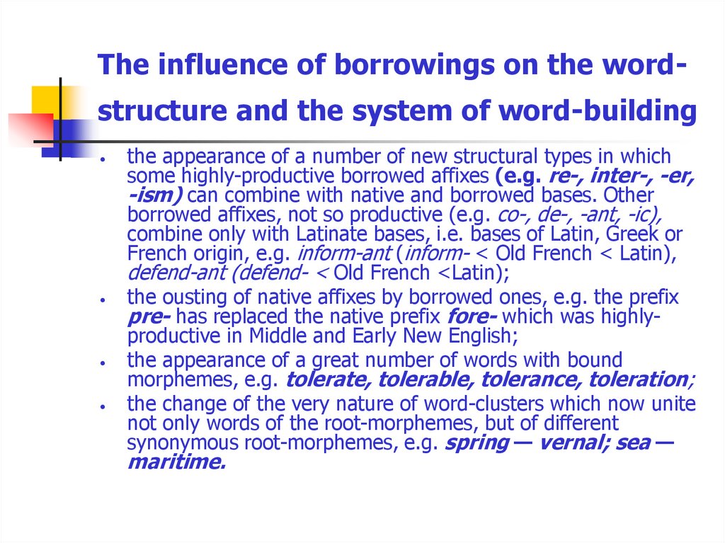 The influence of borrowings on the word-structure and the system of word-building