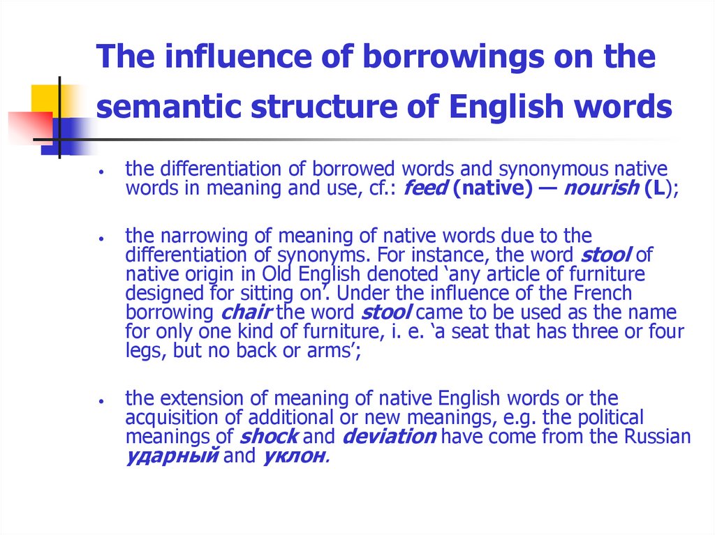 The influence of borrowings on the semantic structure of English words
