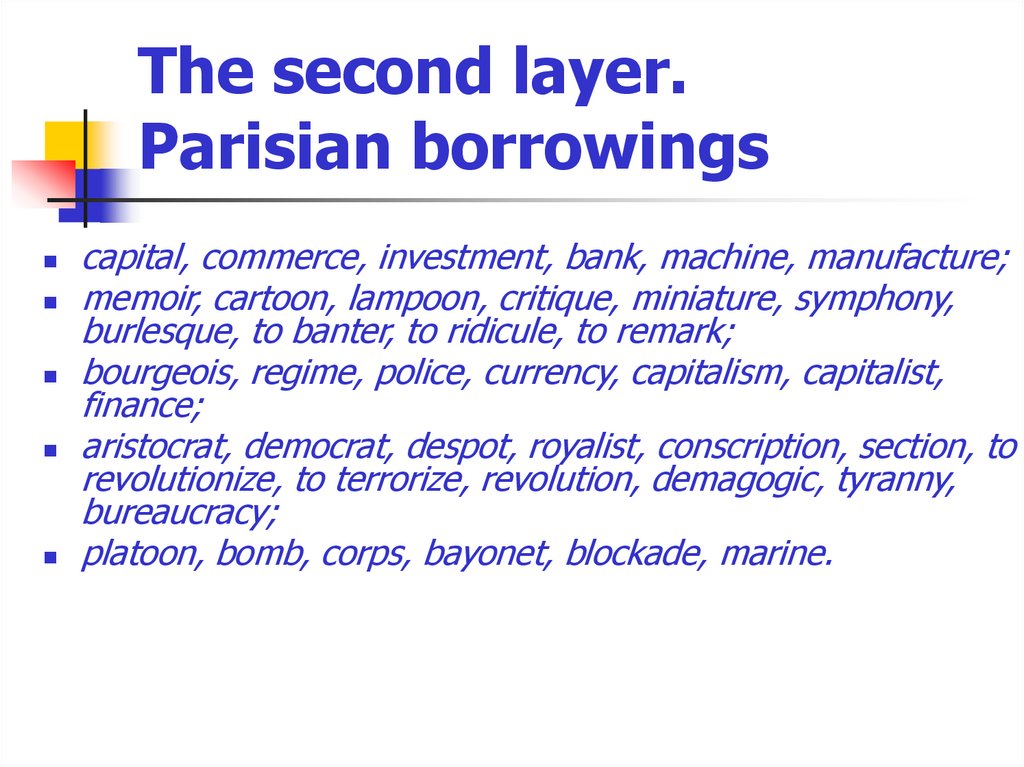 The second layer. Parisian borrowings