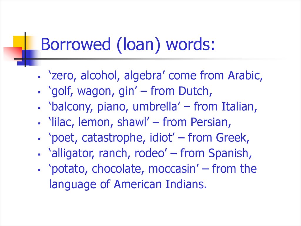Borrowed (loan) words: