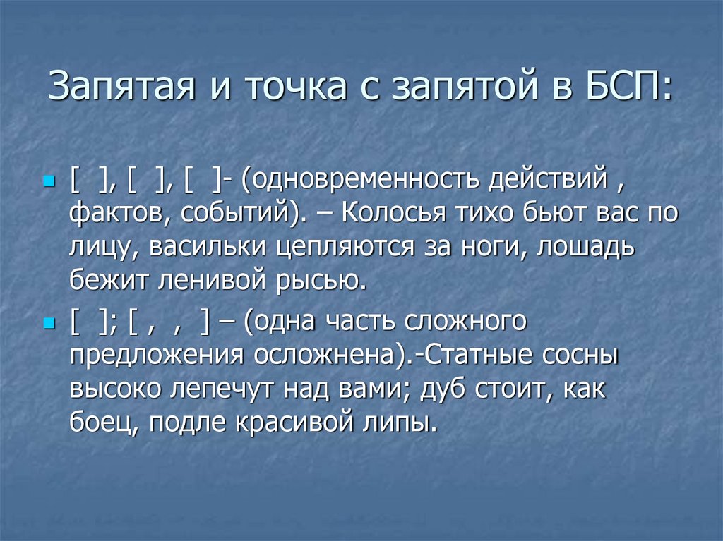 Бессоюзные точка с запятой. Знаки в БСП.