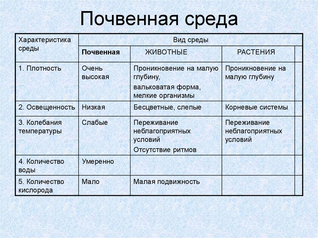 Почвенная среда. Почвенная среда химически состав.