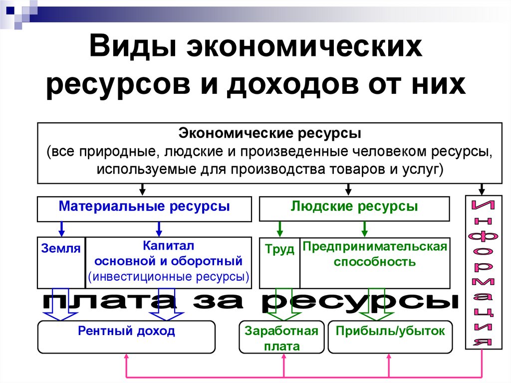 Виды экономических ресурсов и доходов от них