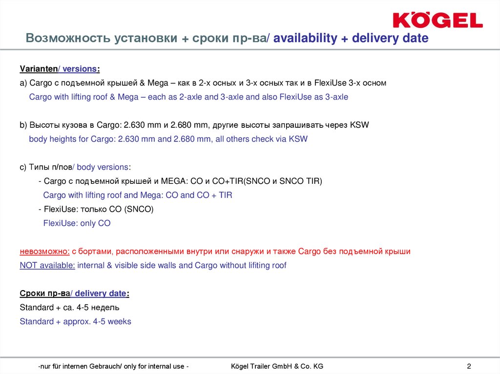 Возможность установки + сроки пр-ва/ availability + delivery date