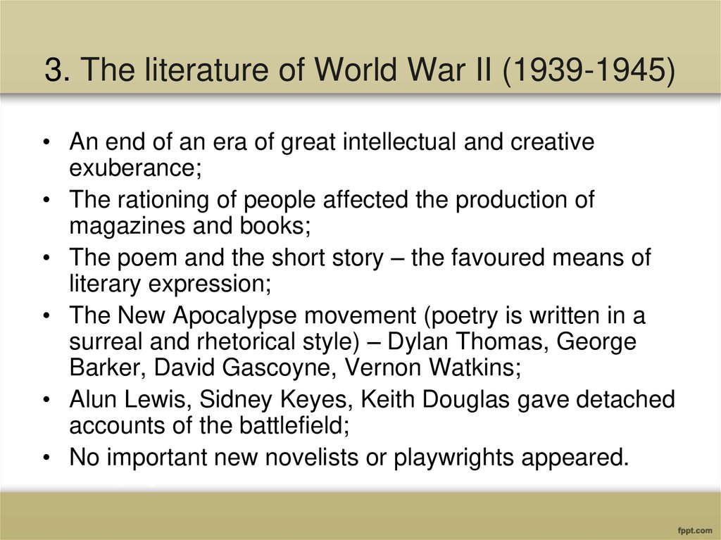 English Literature after World War I and World War II. Lecture 6 ...