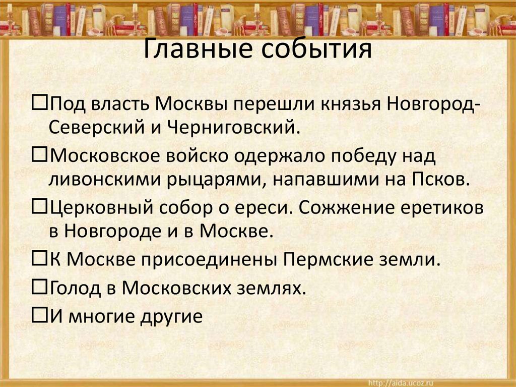 Главные события