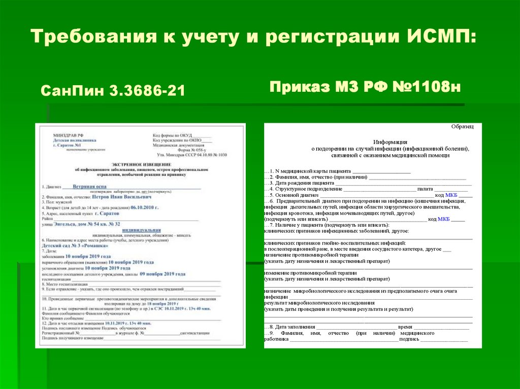 Требования к учету и регистрации ИСМП: