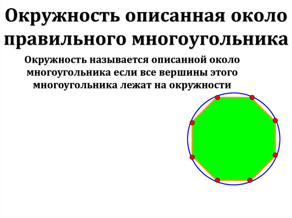 Окружность описанная около. Окружность описанная около правильного многоугольника. Многоугольник описанный около окружности. Правильные многоугольники и окружность. Правильный шестиугольник описанный около окружности.