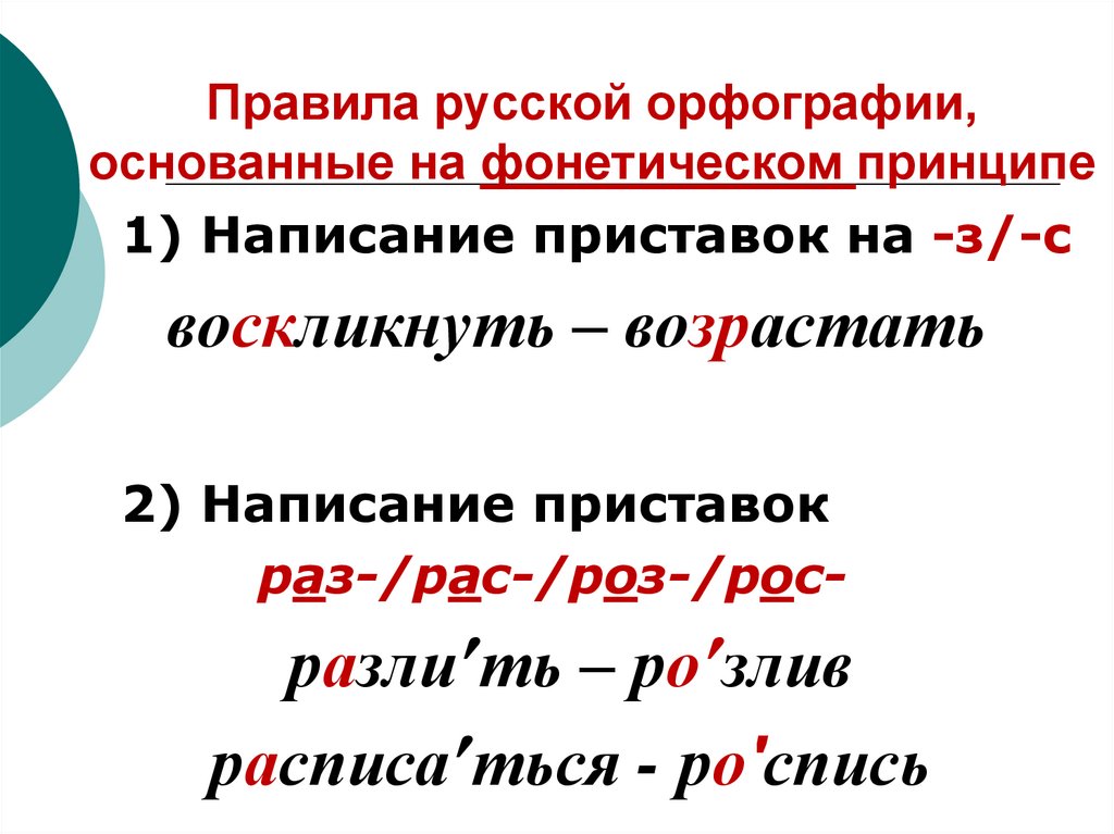 Правила русской орфографии, основанные на фонетическом принципе