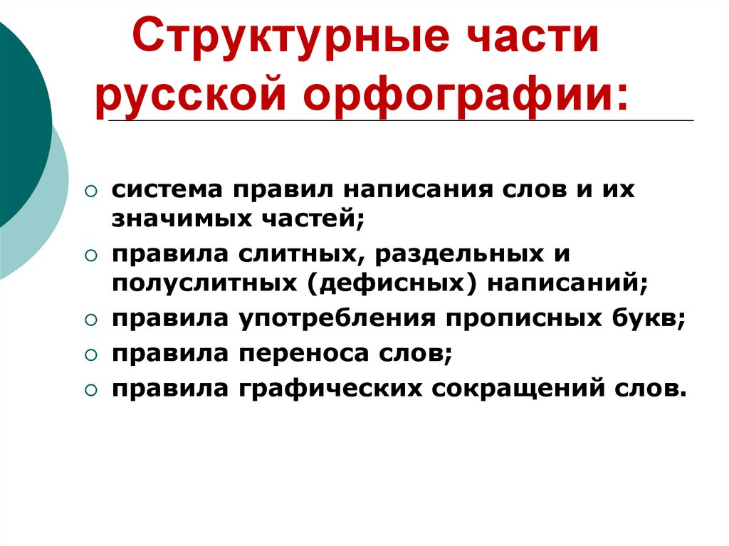 Структурные части русской орфографии: