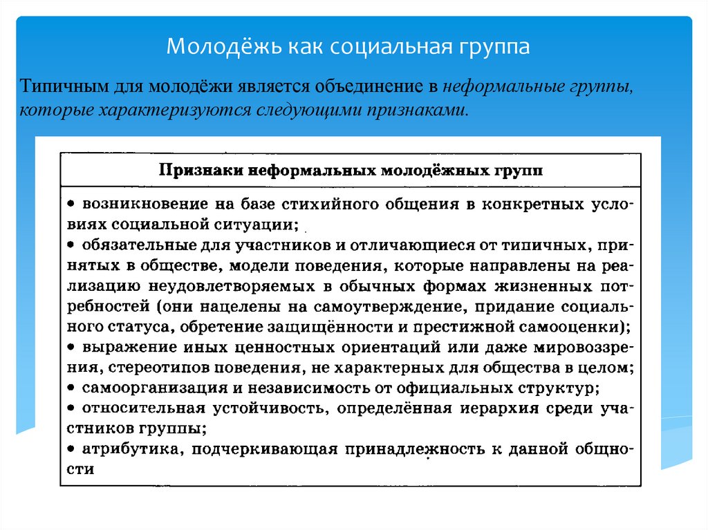 Сложный план молодежь как социальная группа