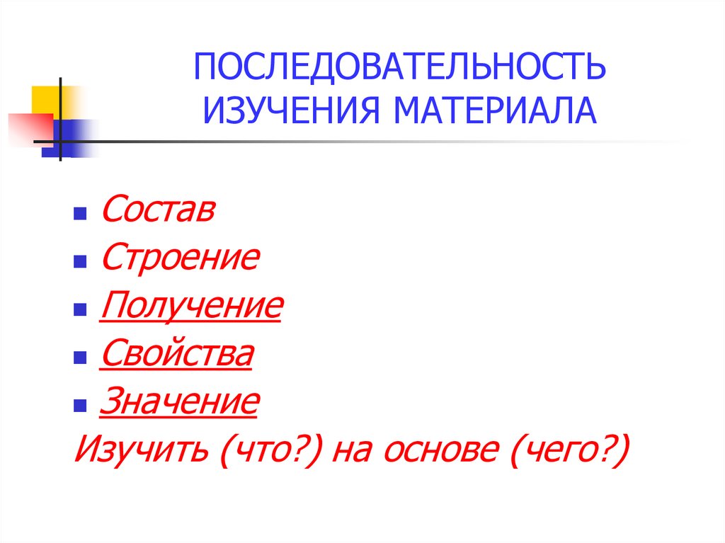 ПОСЛЕДОВАТЕЛЬНОСТЬ ИЗУЧЕНИЯ МАТЕРИАЛА