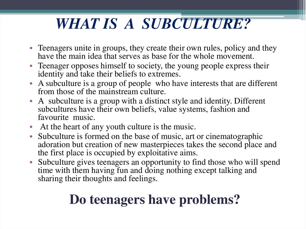 WHAT IS A SUBCULTURE?