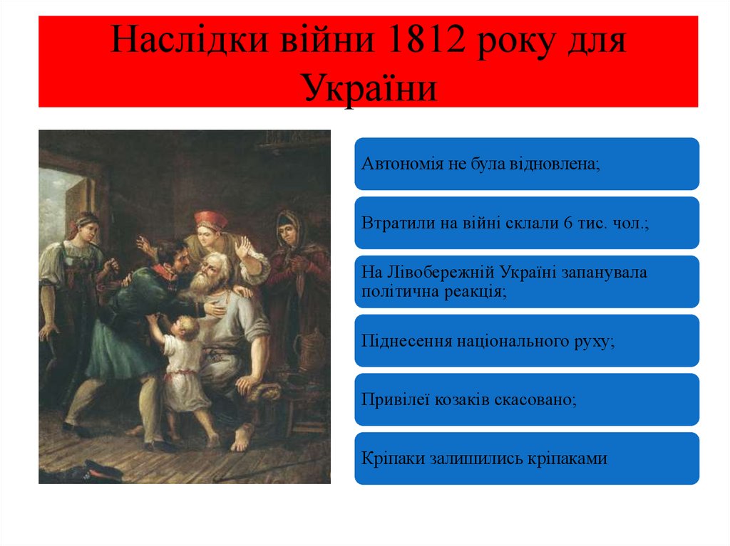 Наслідки війни 1812 року для України