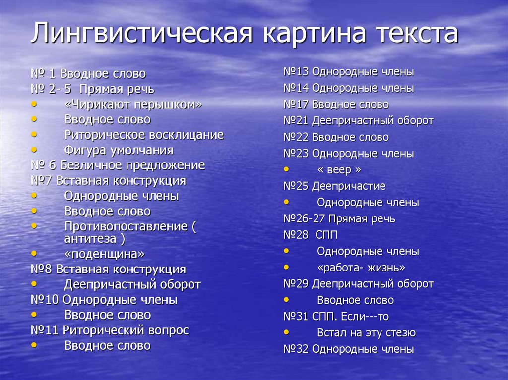 Лингвистическая картина текста