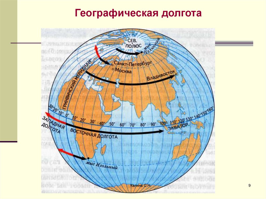 Карта полушарий для определения географических координат