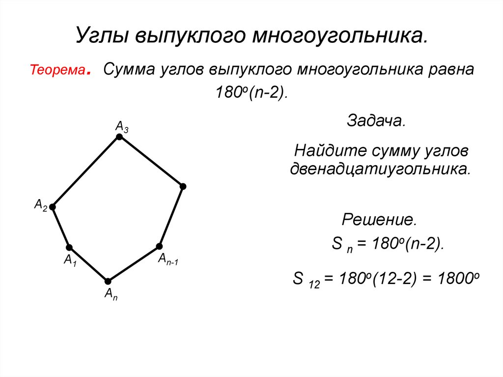 Элементы выпуклого многоугольника. Теорема о сумме углов выпуклого многоугольника 8 класс. Формула суммы выпуклого n-угольника.