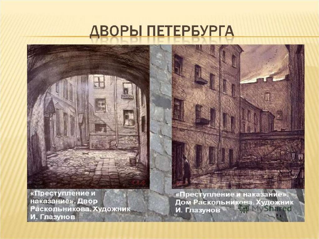 Преступление и наказание образ петербурга в романе. Петербург Достоевского Раскольников. Образ Санкт Петербурга в преступлении и наказании Достоевского. Петербург Достоевского пейзажи 2 часть 2 глава. Двор Раскольникова иллюстрации Глазунова.