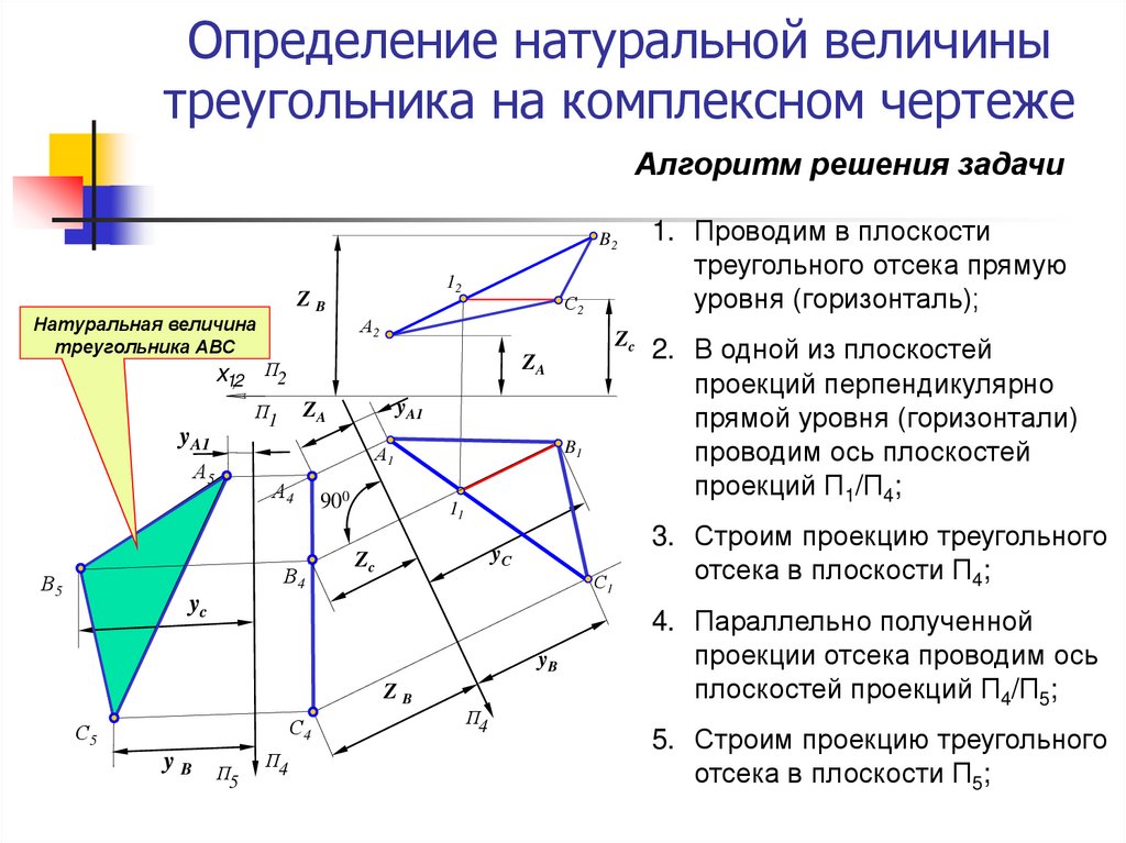 Натуральная величина треугольника на чертеже определена способом