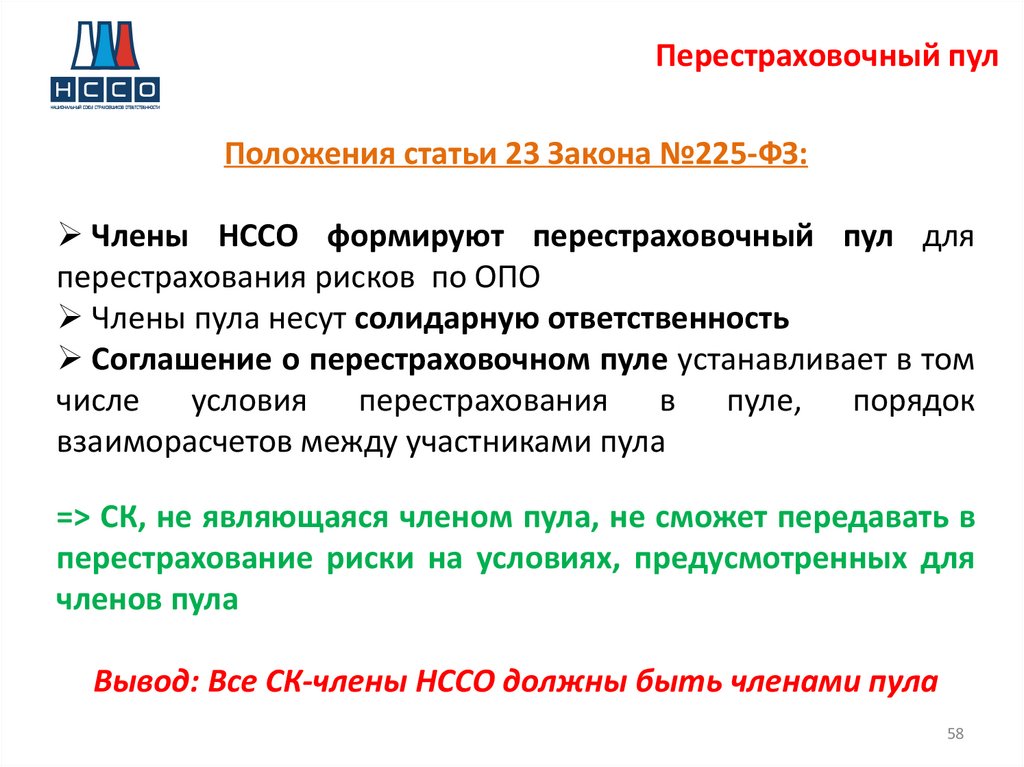 Пул информации. Перестраховочный пул. ФЗ 225. Положение статей. Положение статьи закона это.