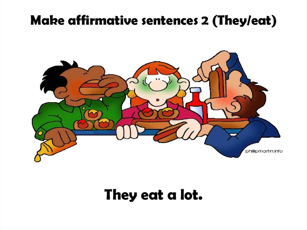 Make affirmative sentences 2 (They/eat)