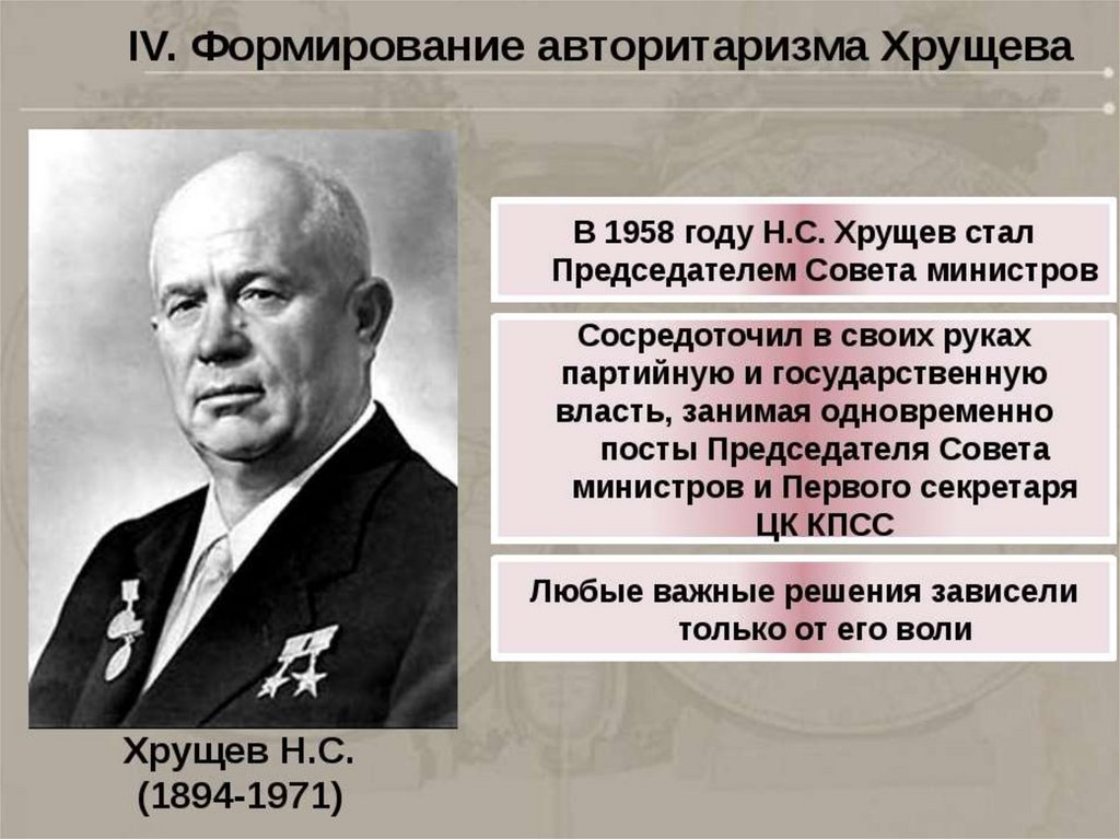 Какой личностью был хрущев. Хрущев 1958. Н С Хрущев годы правления. Хрущев должность в 1953. 1958 Хрущев председатель.