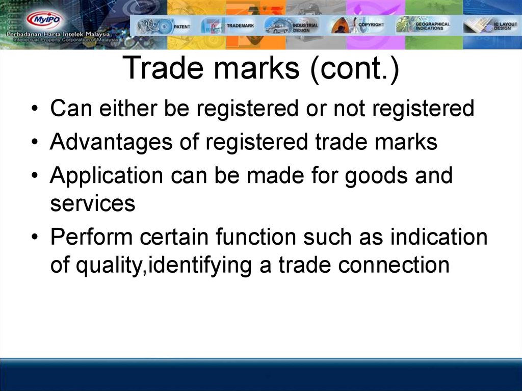 Trade marks (cont.)