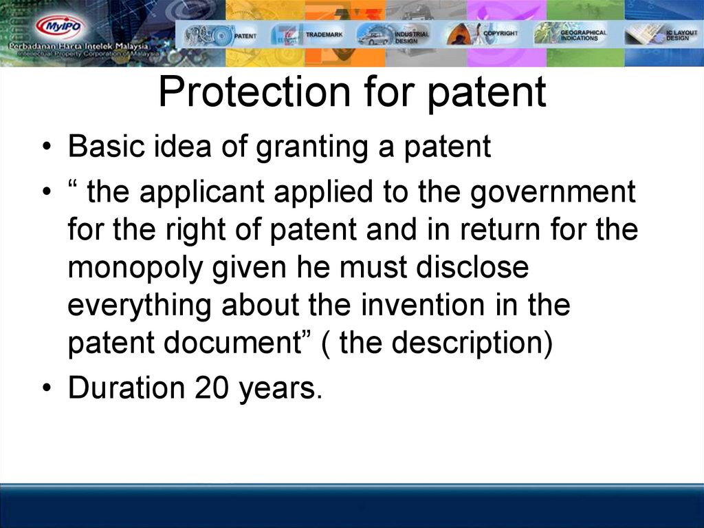 Protection for patent