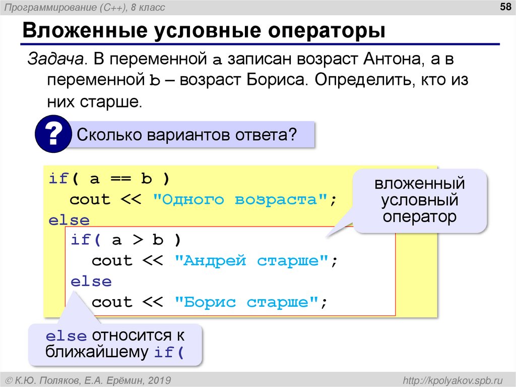 Варианты условного оператора. Вложенные операторы. Вложенный условный оператор. Условный оператор в программировании. Условные операторы c++.