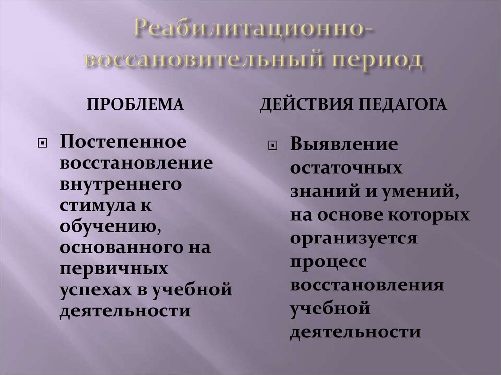 Реабилитационно-воссановительный период