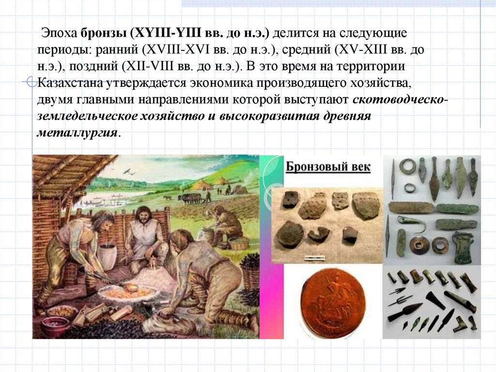 Эпоха бронзы (XYIII-YIII вв. до н.э.) делится на следующие периоды: ранний (XVIII-XVI вв. до н.э.), средний (XV-XIII вв. до