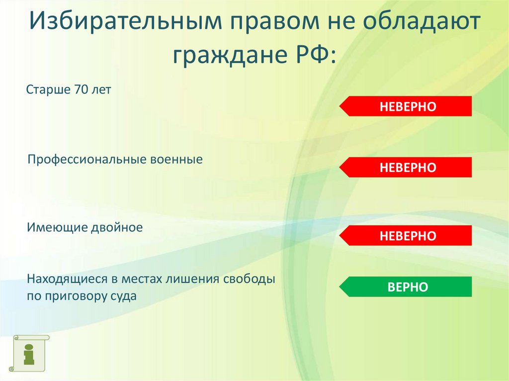 Избирательным правом не обладают граждане