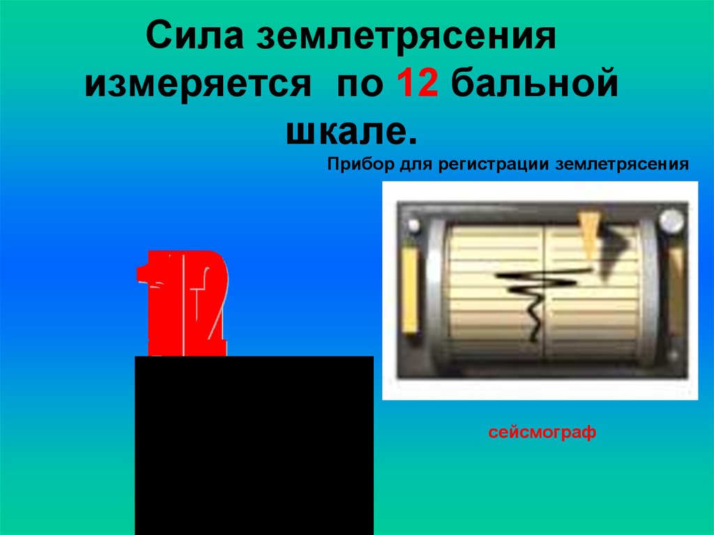 Сила землетрясения измеряется по 12 бальной шкале.