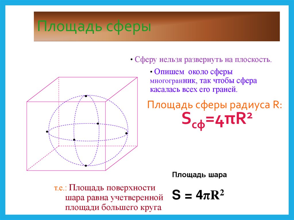 Контрольная работа объем шара площадь сферы. Площадь сферы. Площадь поверхности сферы. Как найти площадь сферы. Формула нахождения площади сферы.