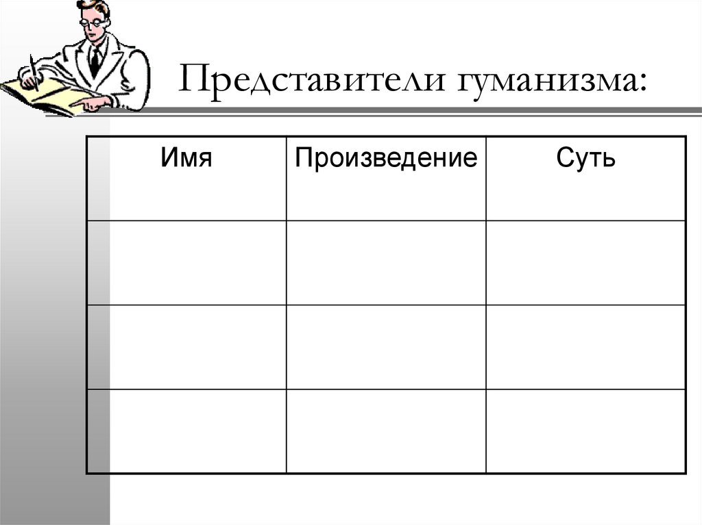 Гуманизм таблица. Представители гуманизма таблица.