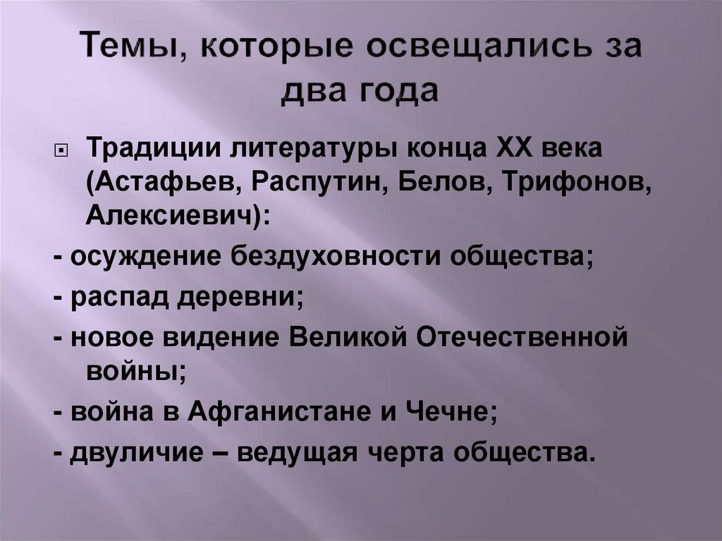 Темы, которые освещались за два года