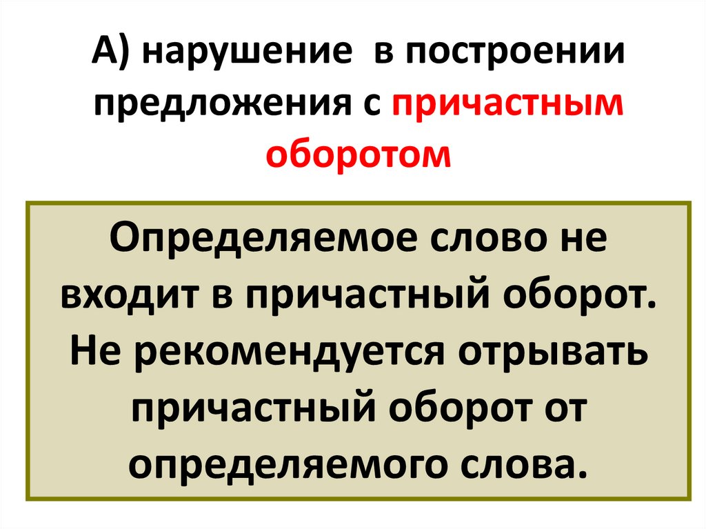 Предложение с причастным оборотом до определяемого слова