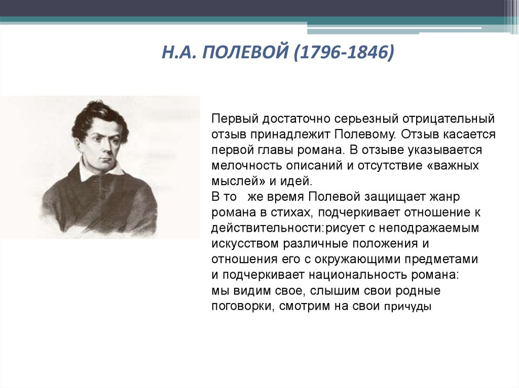 Критики урок в 6 классе. Н.А. полевой (1796-1846). Полевой о Евгении Онегине кратко.