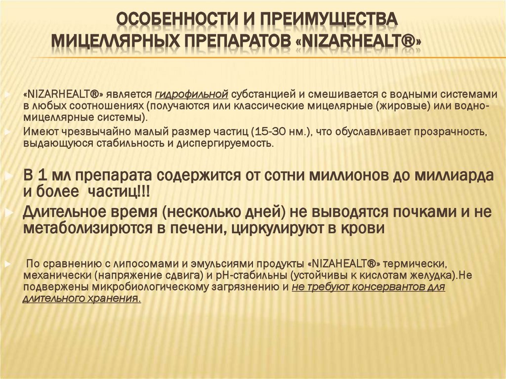 Особенности и преимущества мицеллярных препаратов «NIZARHEALT®»
